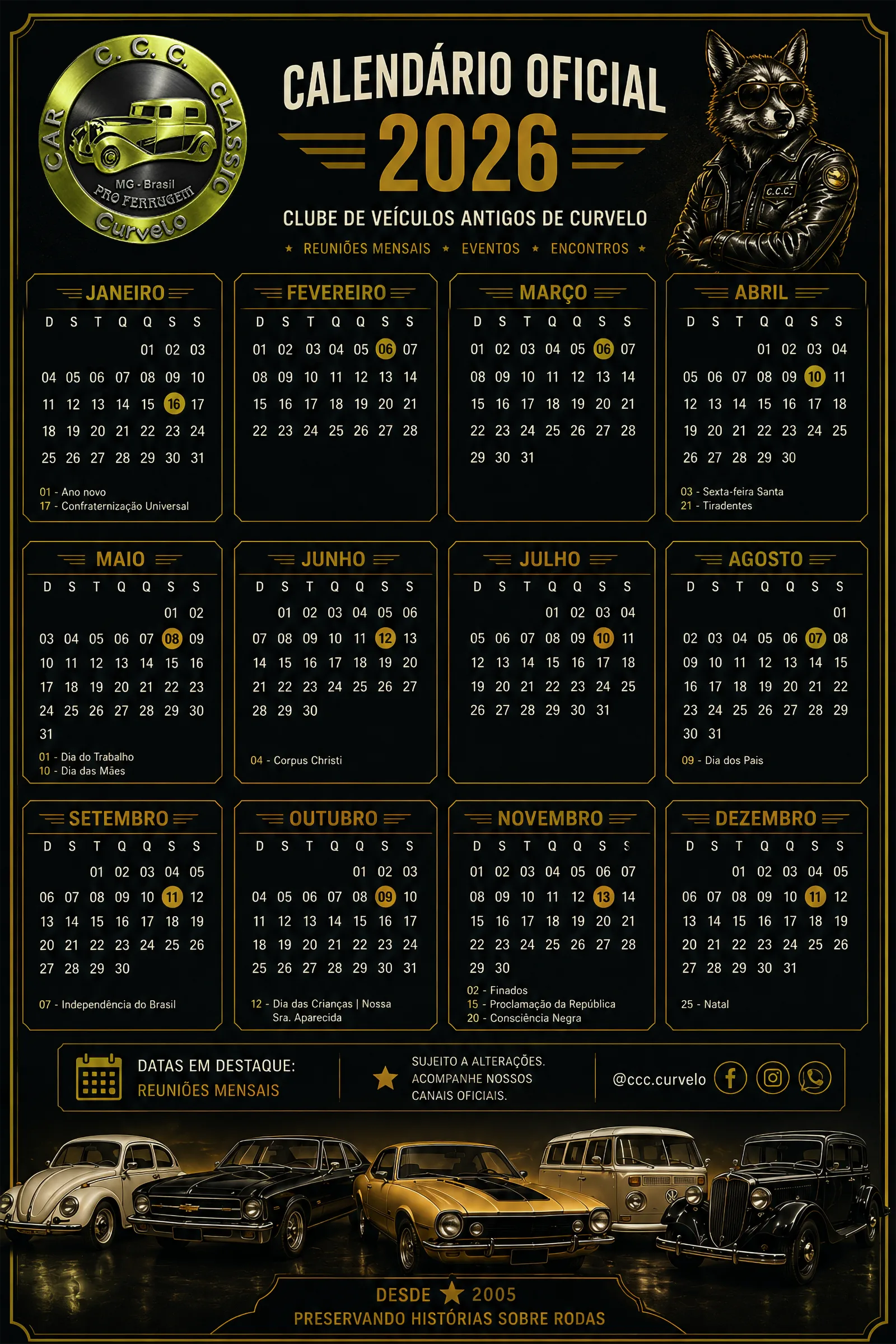 Calend&aacute;rio oficial CCC 2026